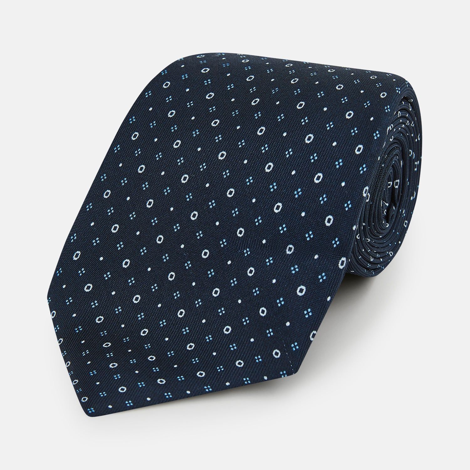Navy Blue Geometric Pin-Dot Printed Silk Tie