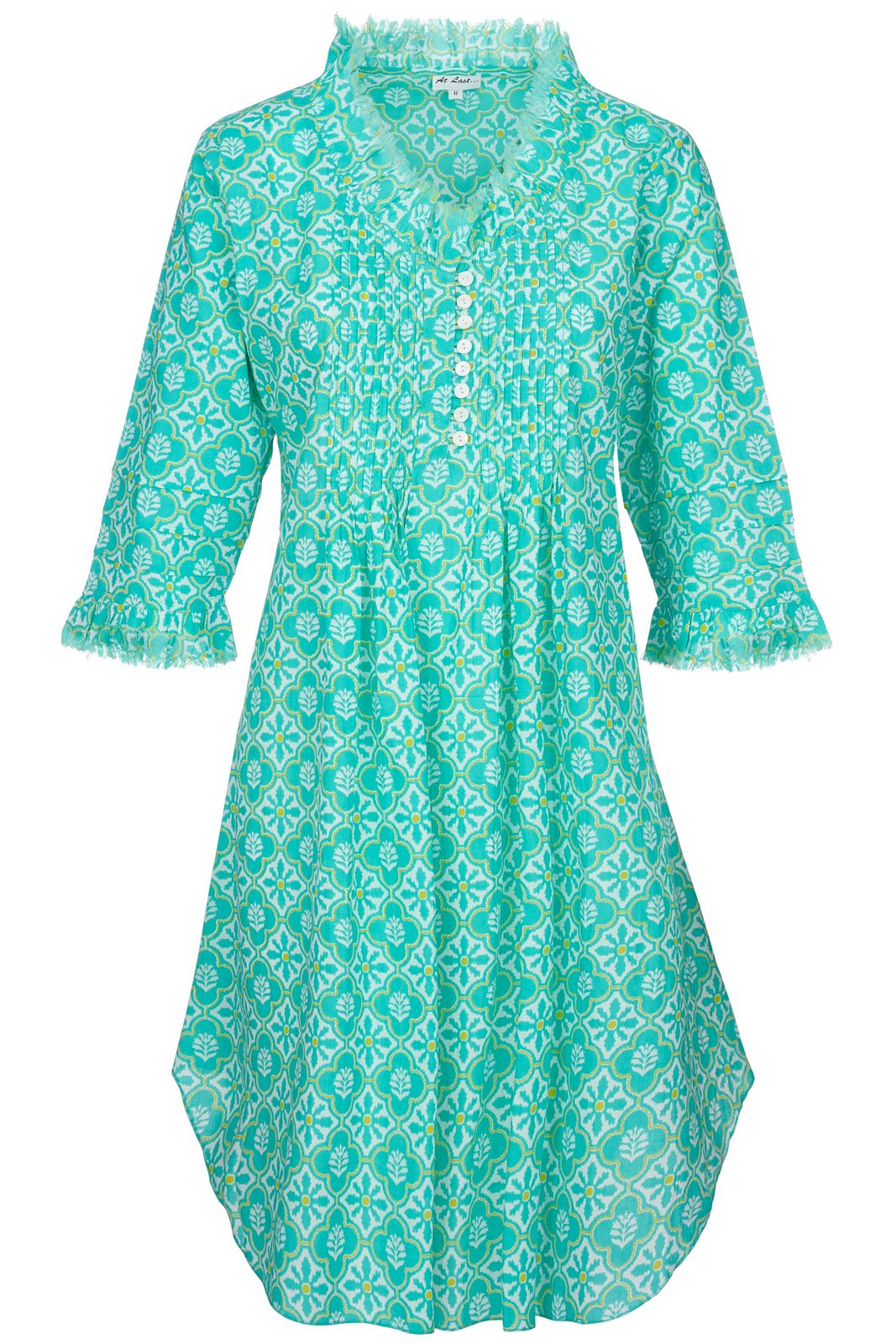 Annabel Cotton Tunic In Turquoise & White Flower