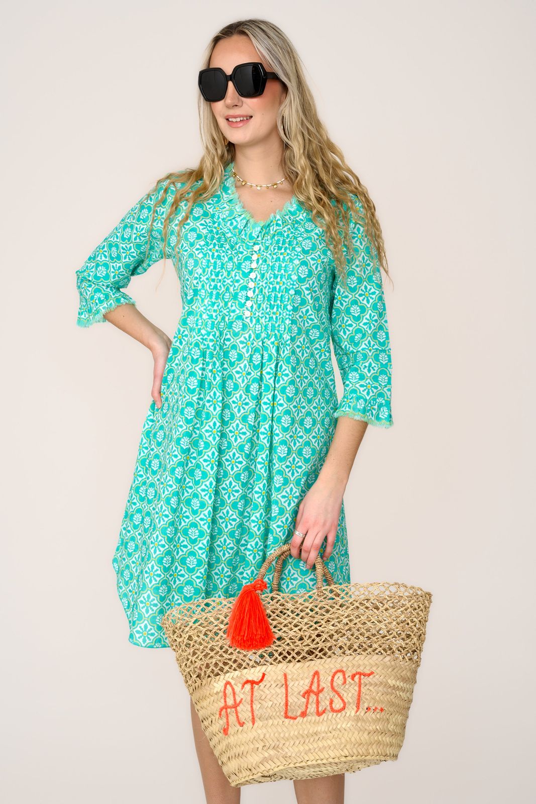 Annabel Cotton Tunic in Turquoise & White Flower