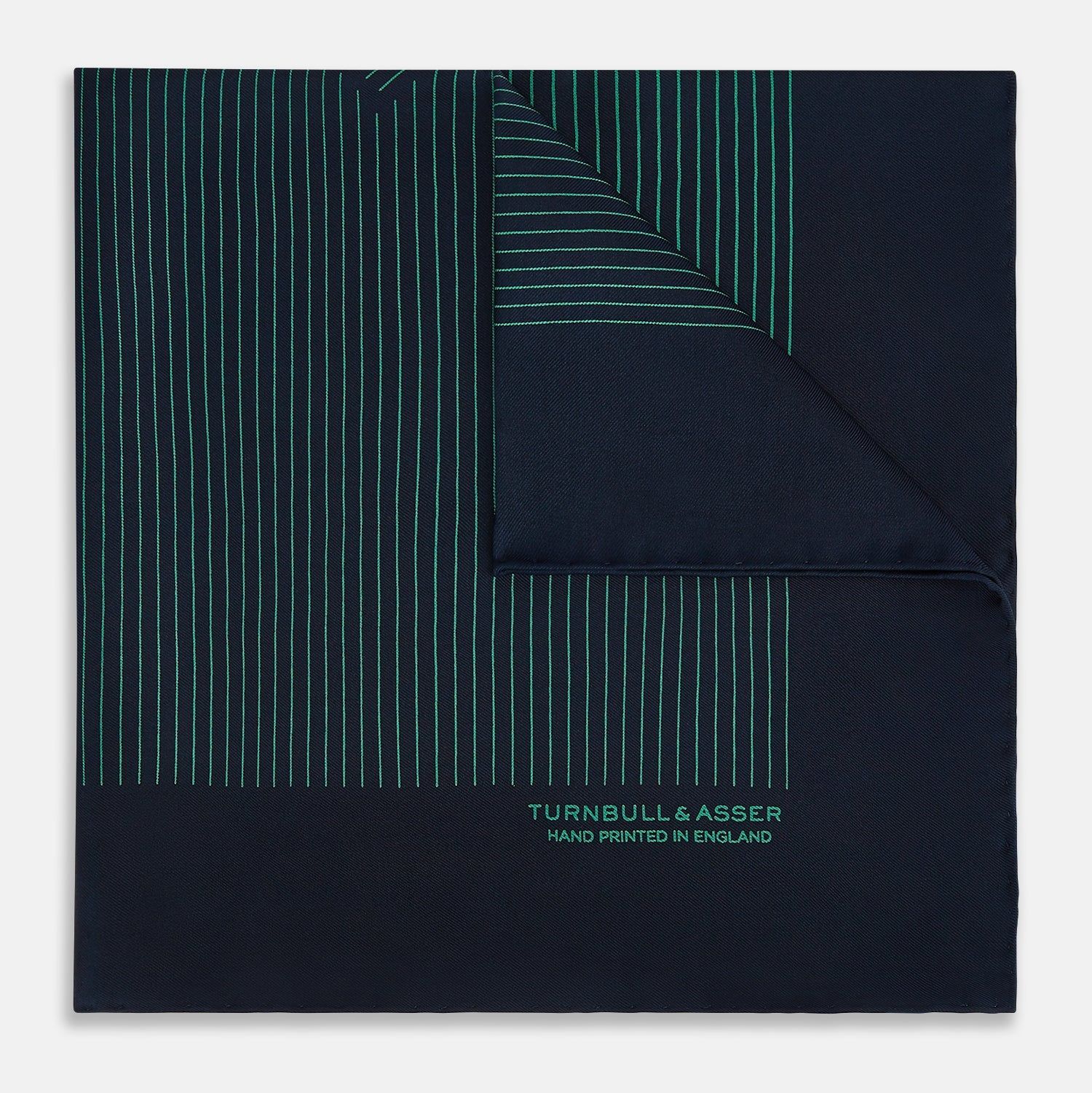 Navy and Petrol Green Stripe Silk Pocket Square