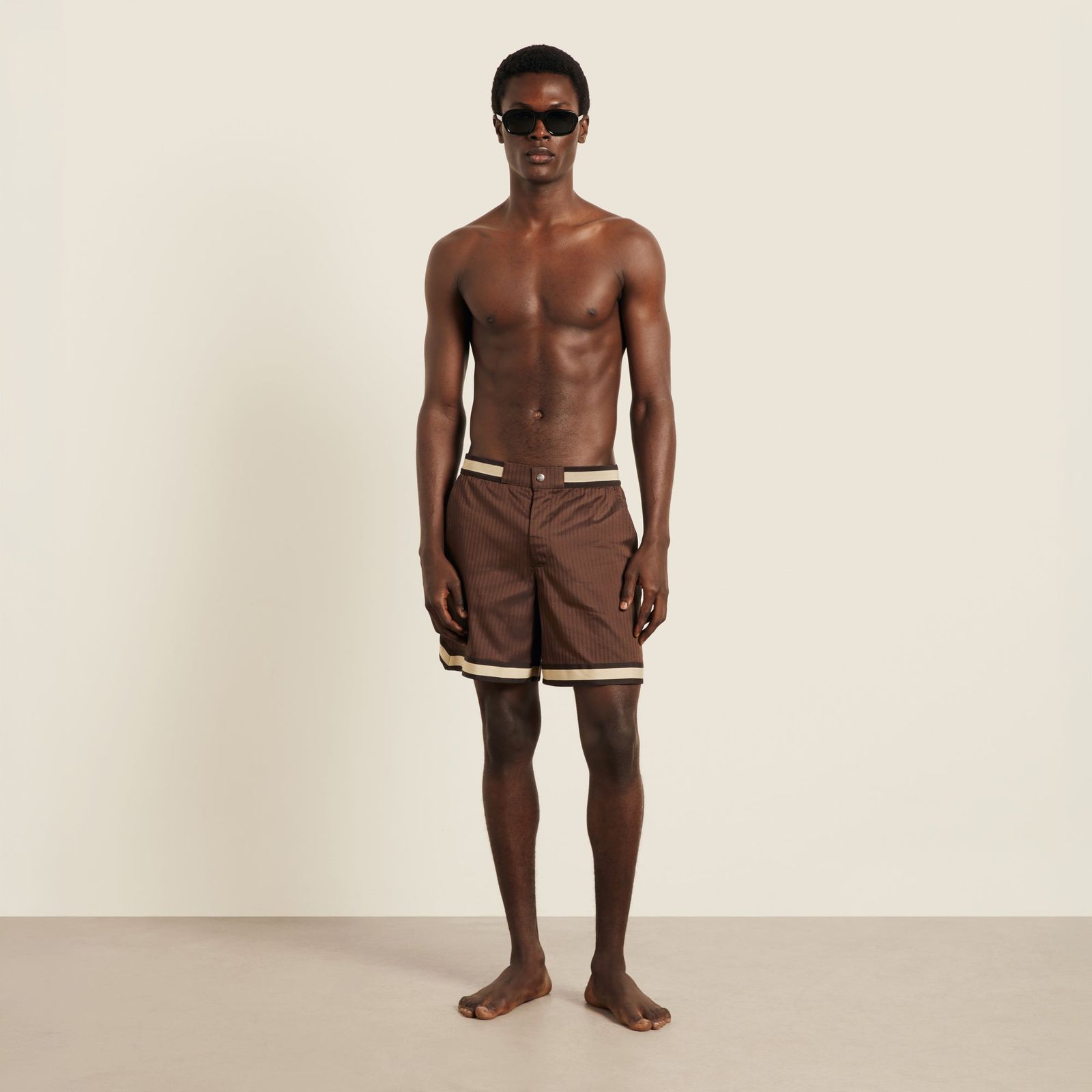 Longer Italian Baller Swimshort - Pinstripe Chocolate Brown
