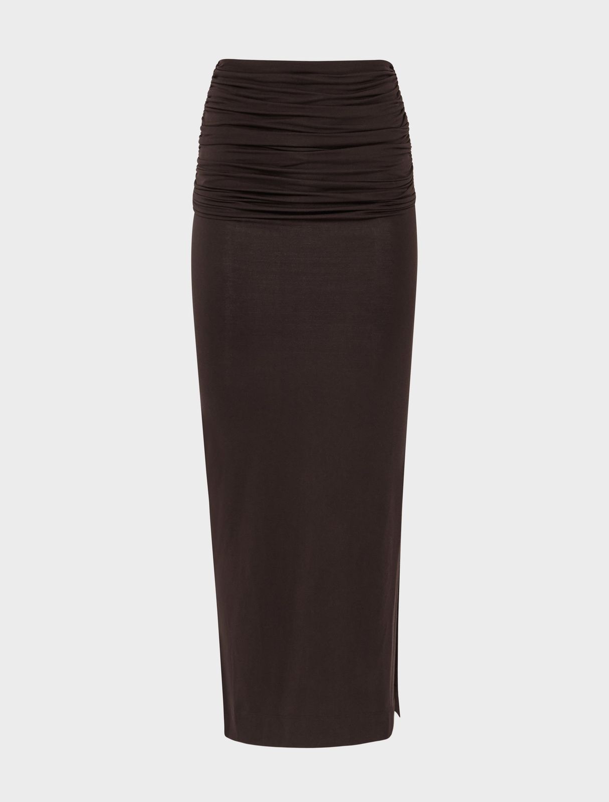 Leah Ruched Maxi Skirt In Bitter Chocolate