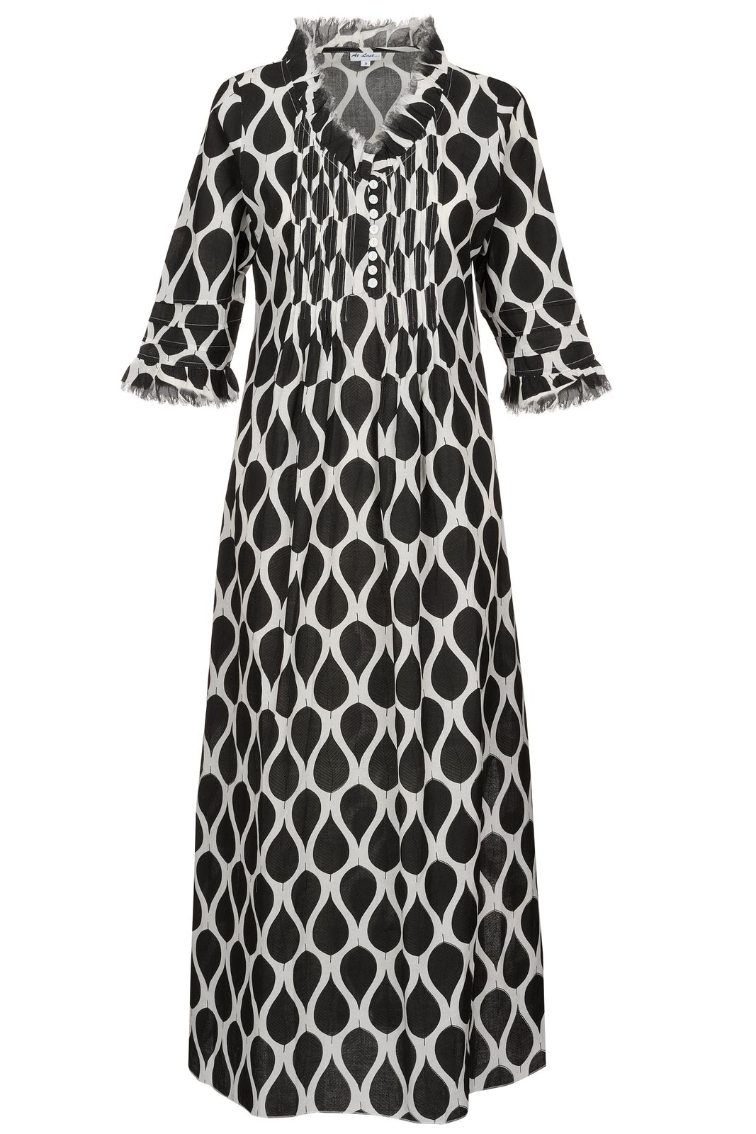 Cotton Annabel Maxi Dress In Black Leaf
