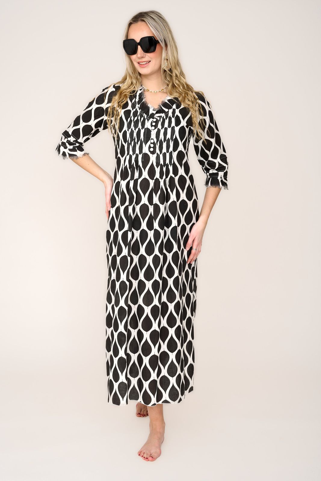 Cotton Annabel Maxi Dress in Black Leaf