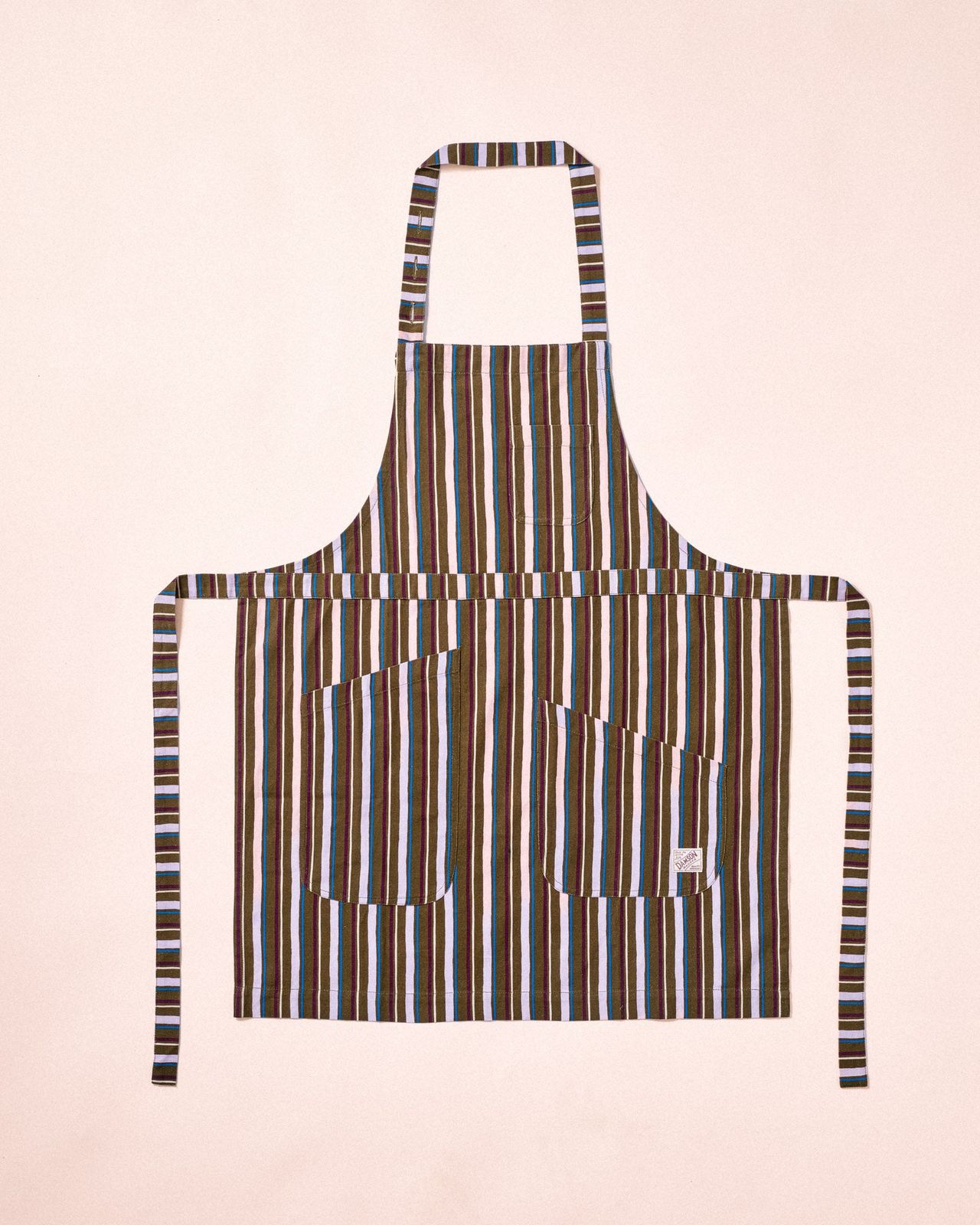 Utility Apron With Multi Pockets- Olive Stripe