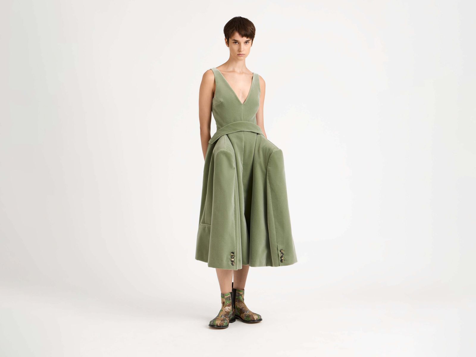 WOMENS STRUCTURED DRESS IN ARTICHOKE