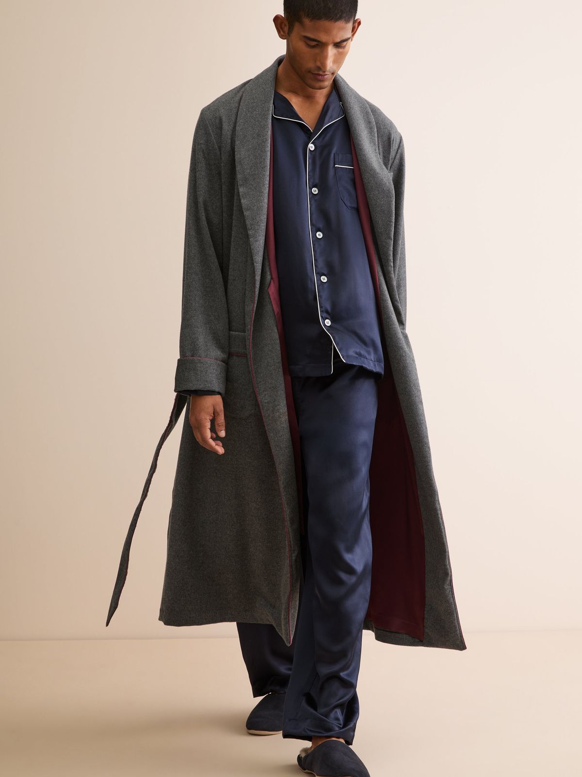 Duke Cashmere Dressing Gown Charcoal Grey