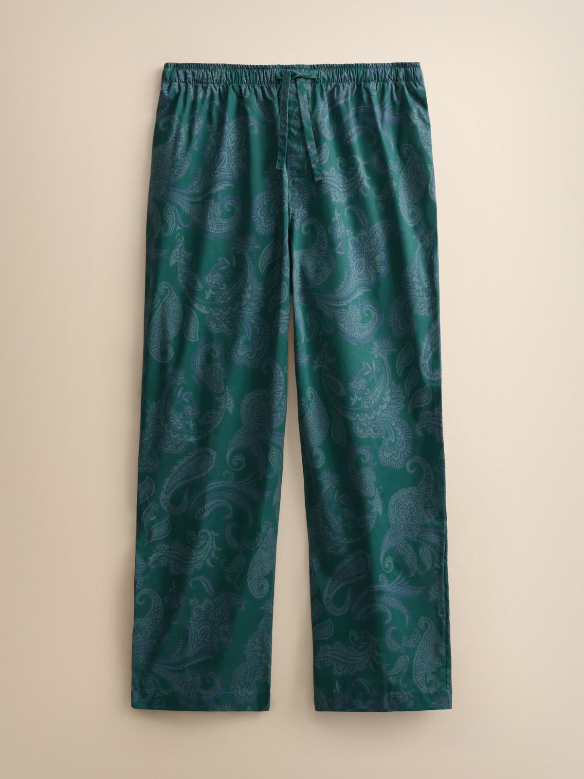 Ledbury Cotton Batiste Lounge Trousers Muted Teal & Navy Paisley