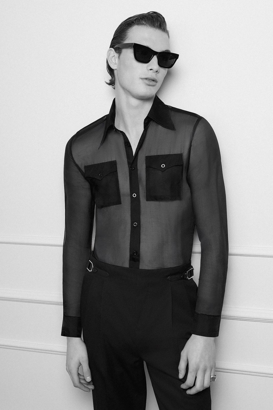 Black Silk Chiffon Button Down Shirt