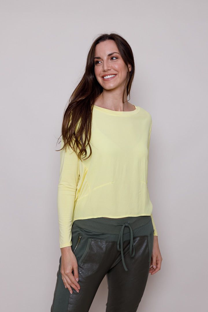 Wax Crepe Hi Lo Top With Jersey Sleeves