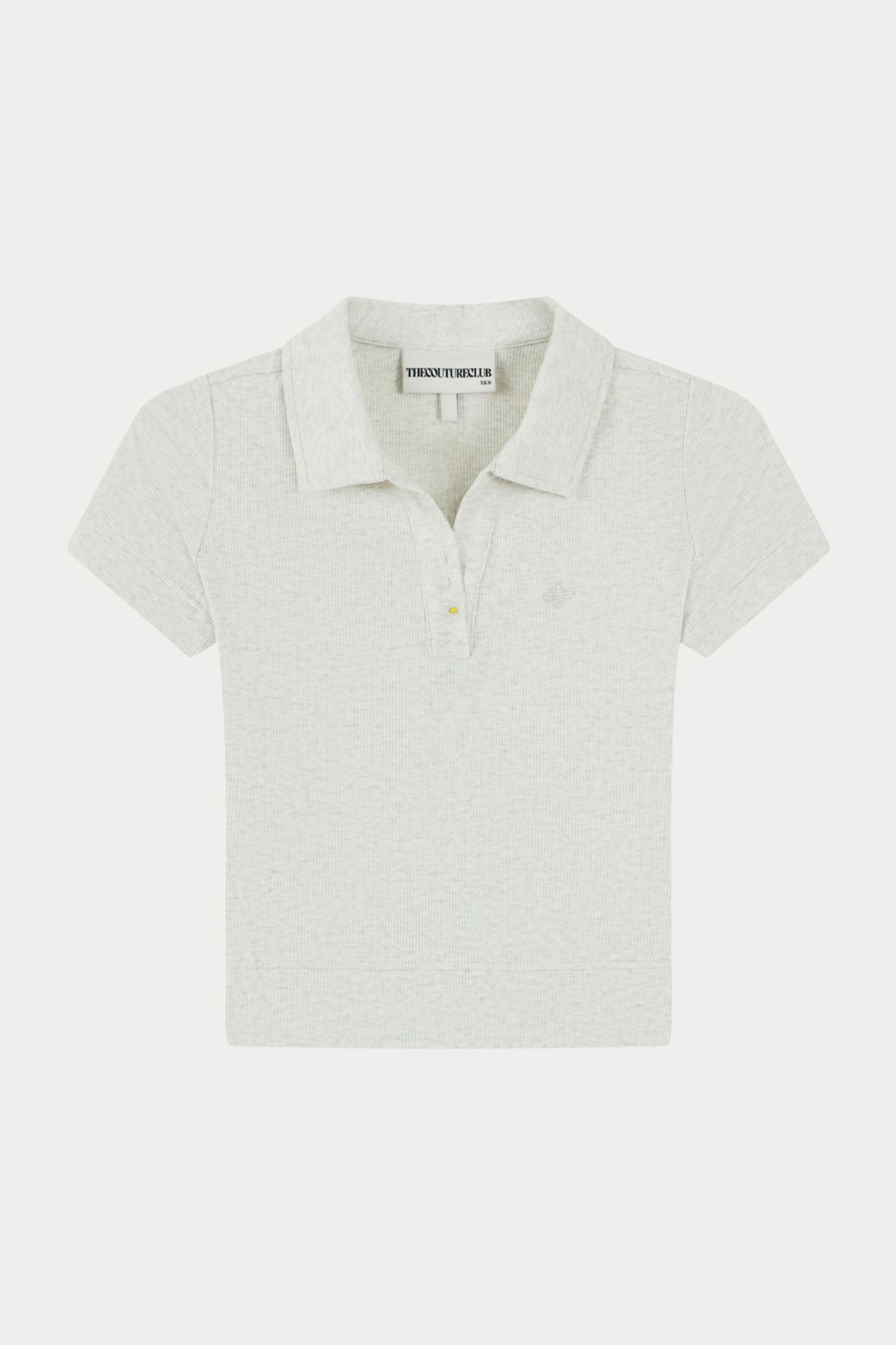 RIBBED SHORT SLEEVE POLO TOP - GREY