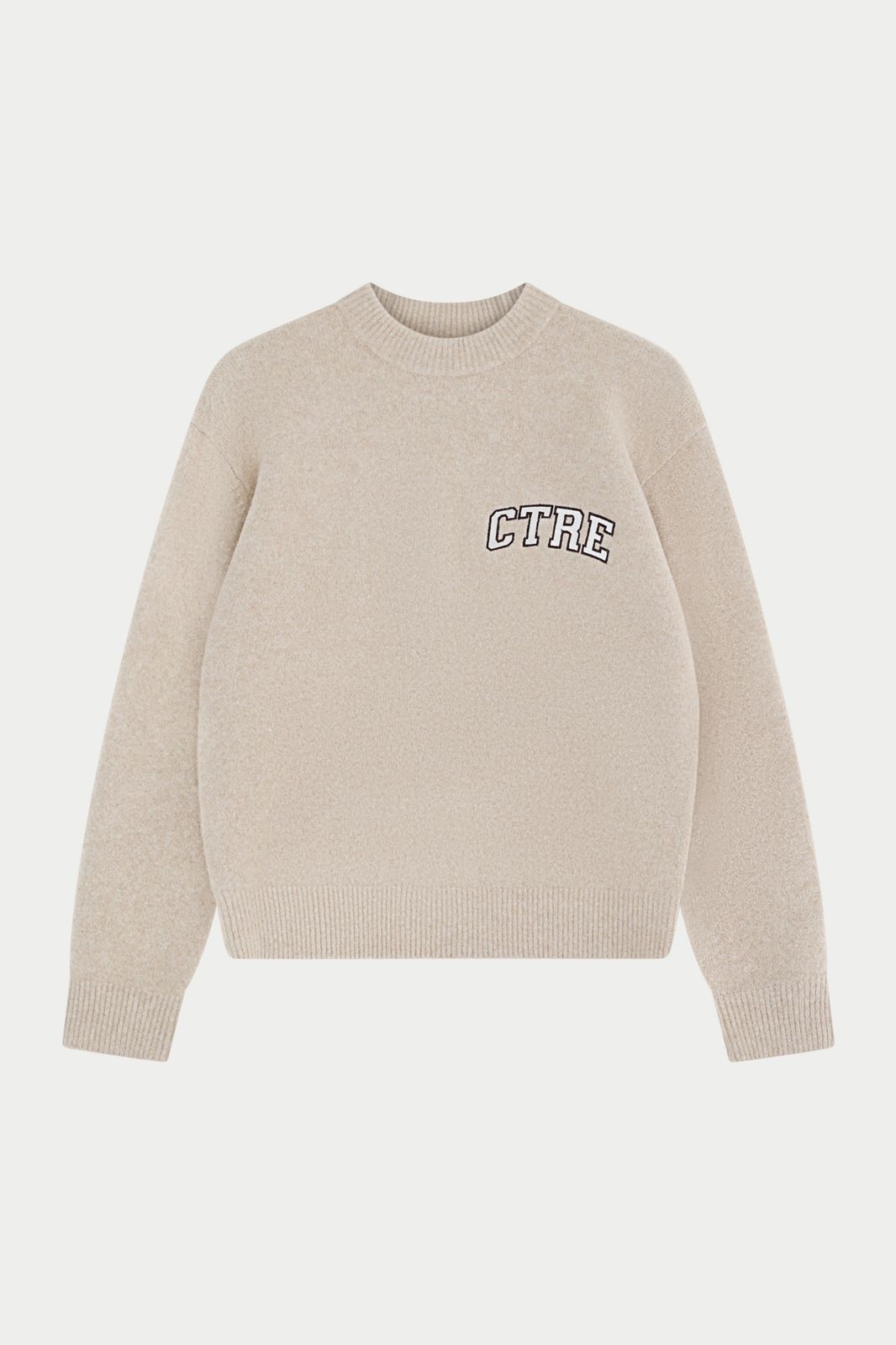 CTRE EMBROIDERED KNIT CREW - BEIGE MARL