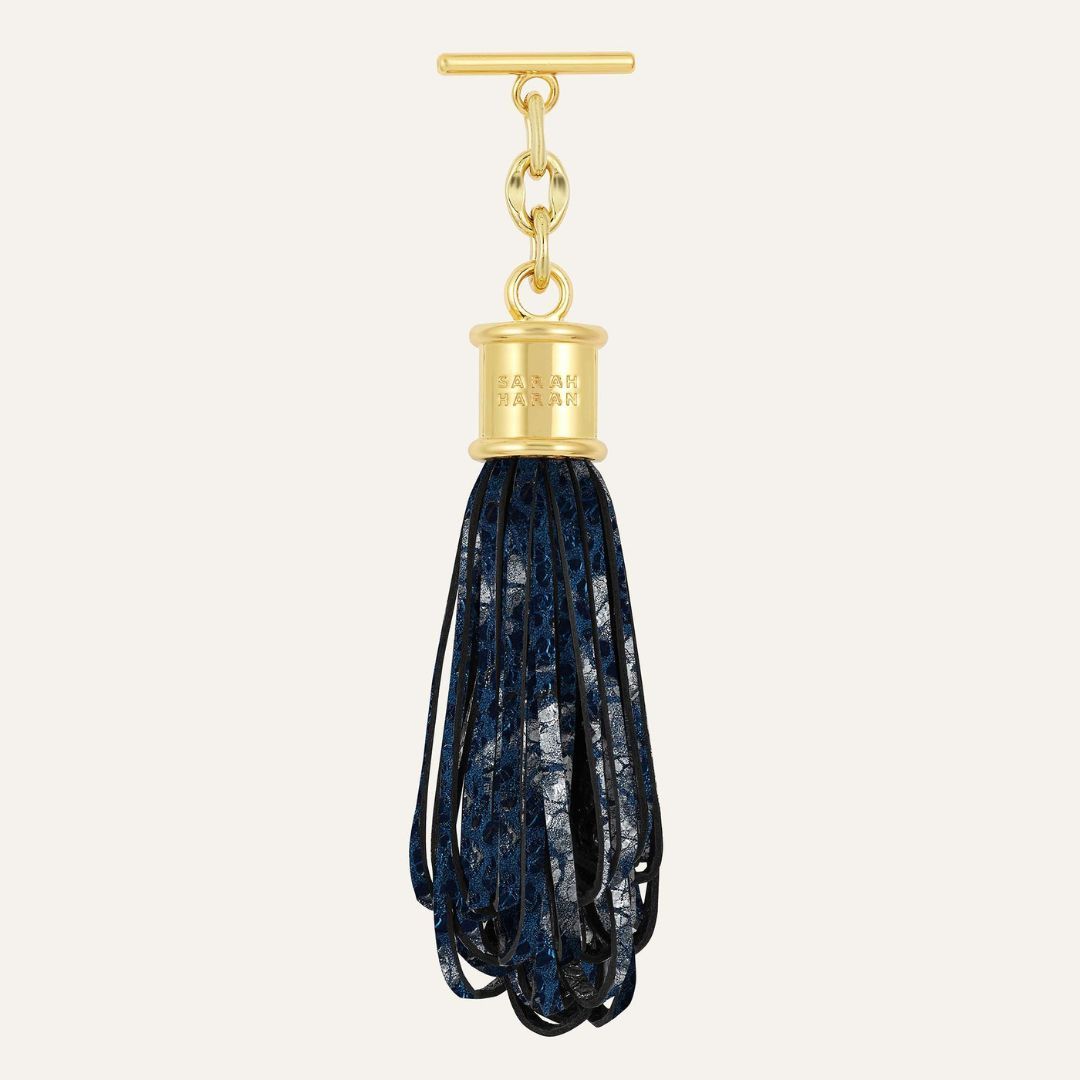 Lantern Tassel | Midnight Pearl with Gold hardware