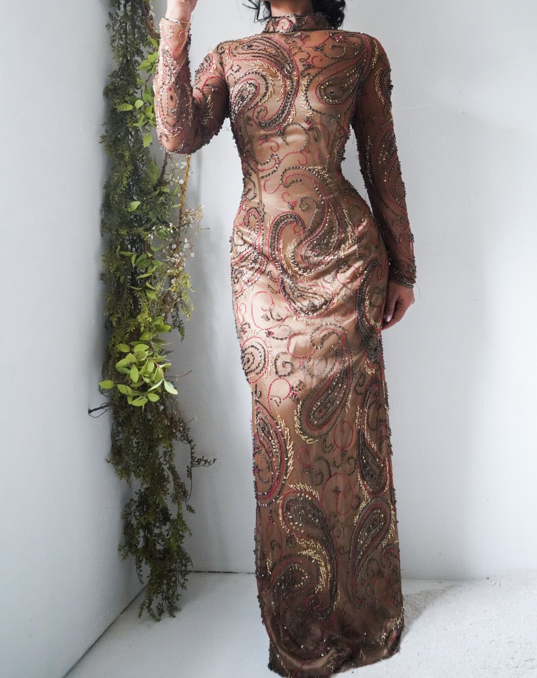 Beaded Bronze Paisley Gown