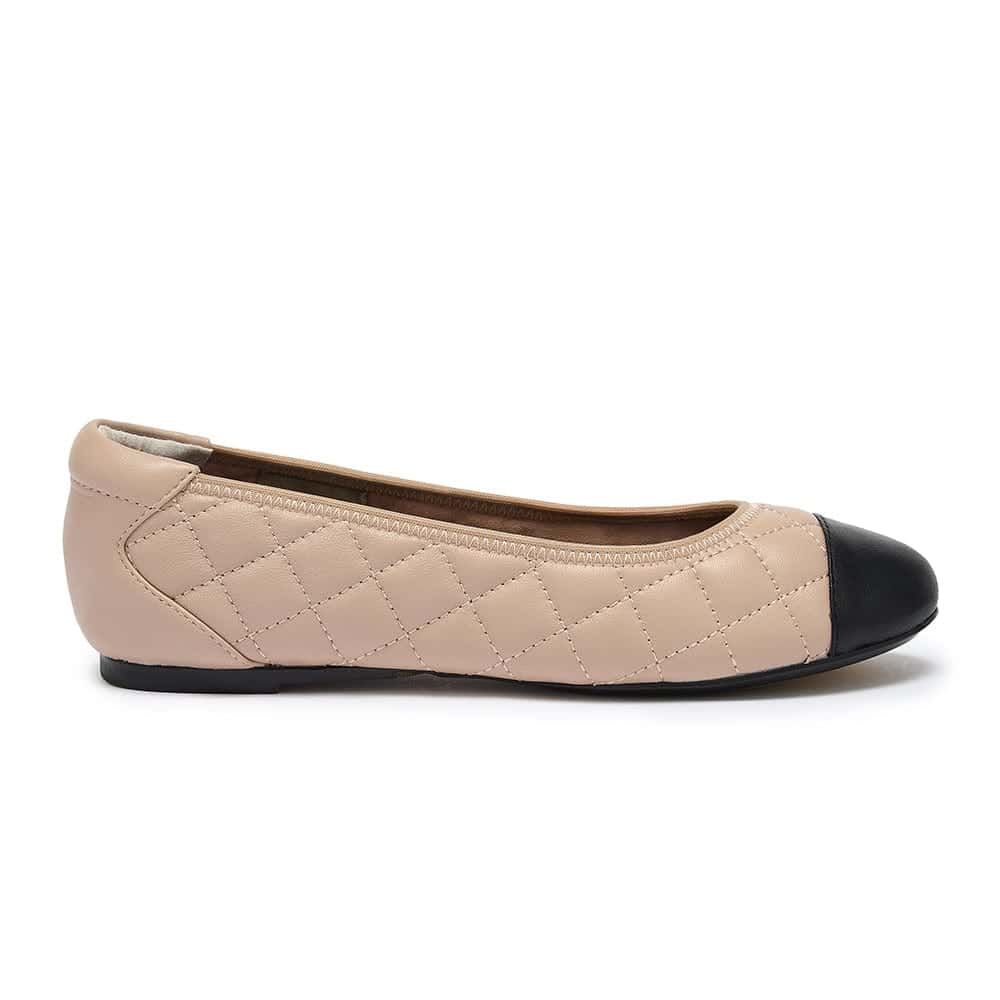 Piccadilly - Nude Ballet Flat with Quited detail and Black Toe Cap