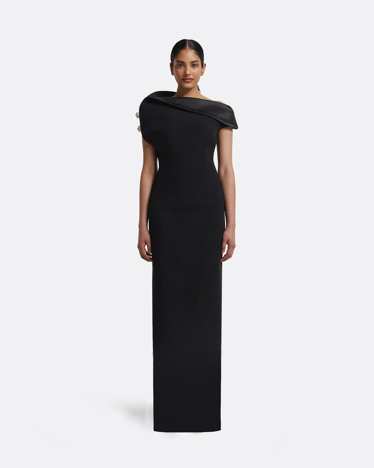 Relena Long Dress in Black with Crystal