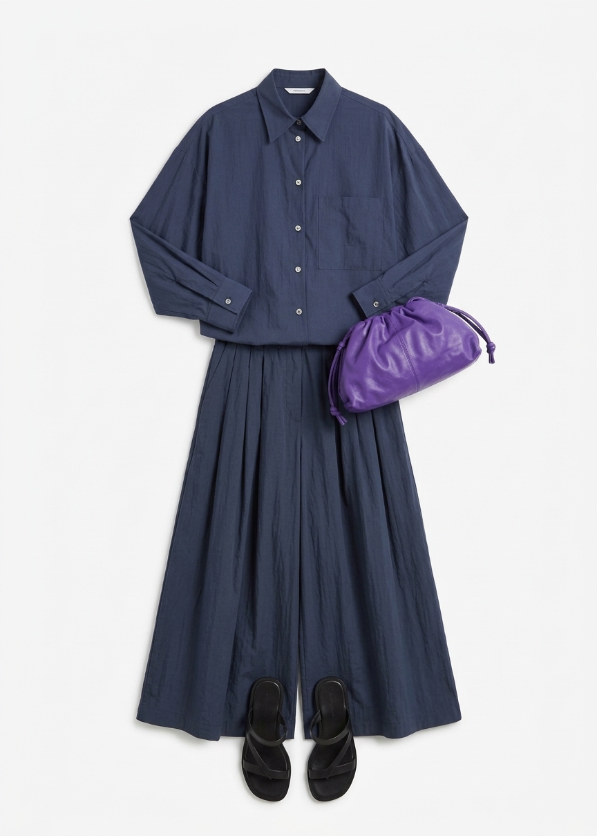 Mery Elastic Hem Shirt - Navy