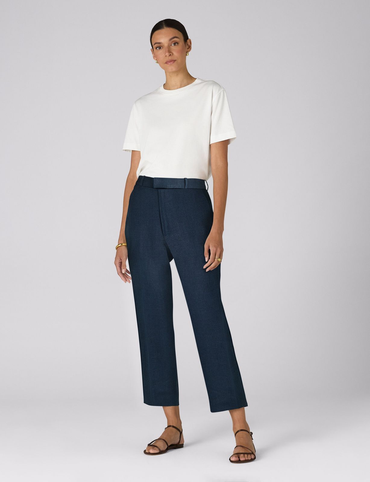 Regent Cigarette Trouser: Linen, Navy Blue