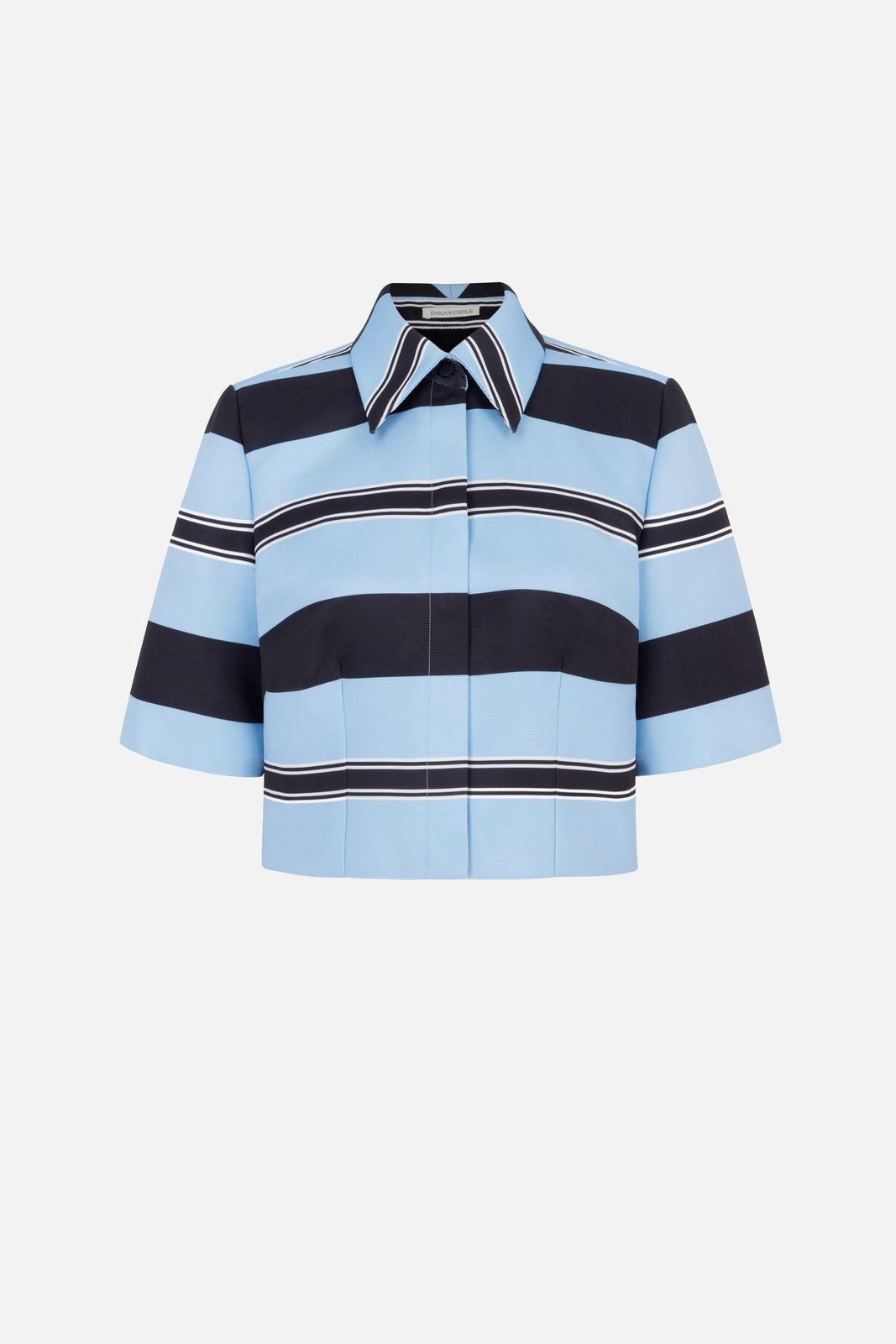 Natalie Top in Blue & Black Striped Taffeta Faille