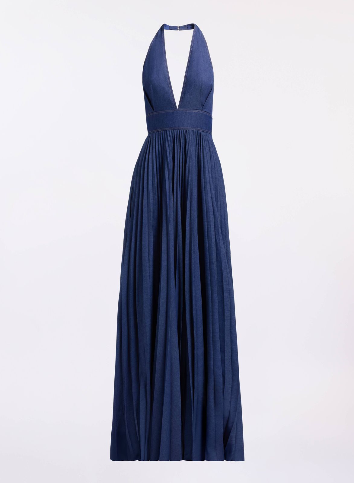 Pleated Denim Long Dress