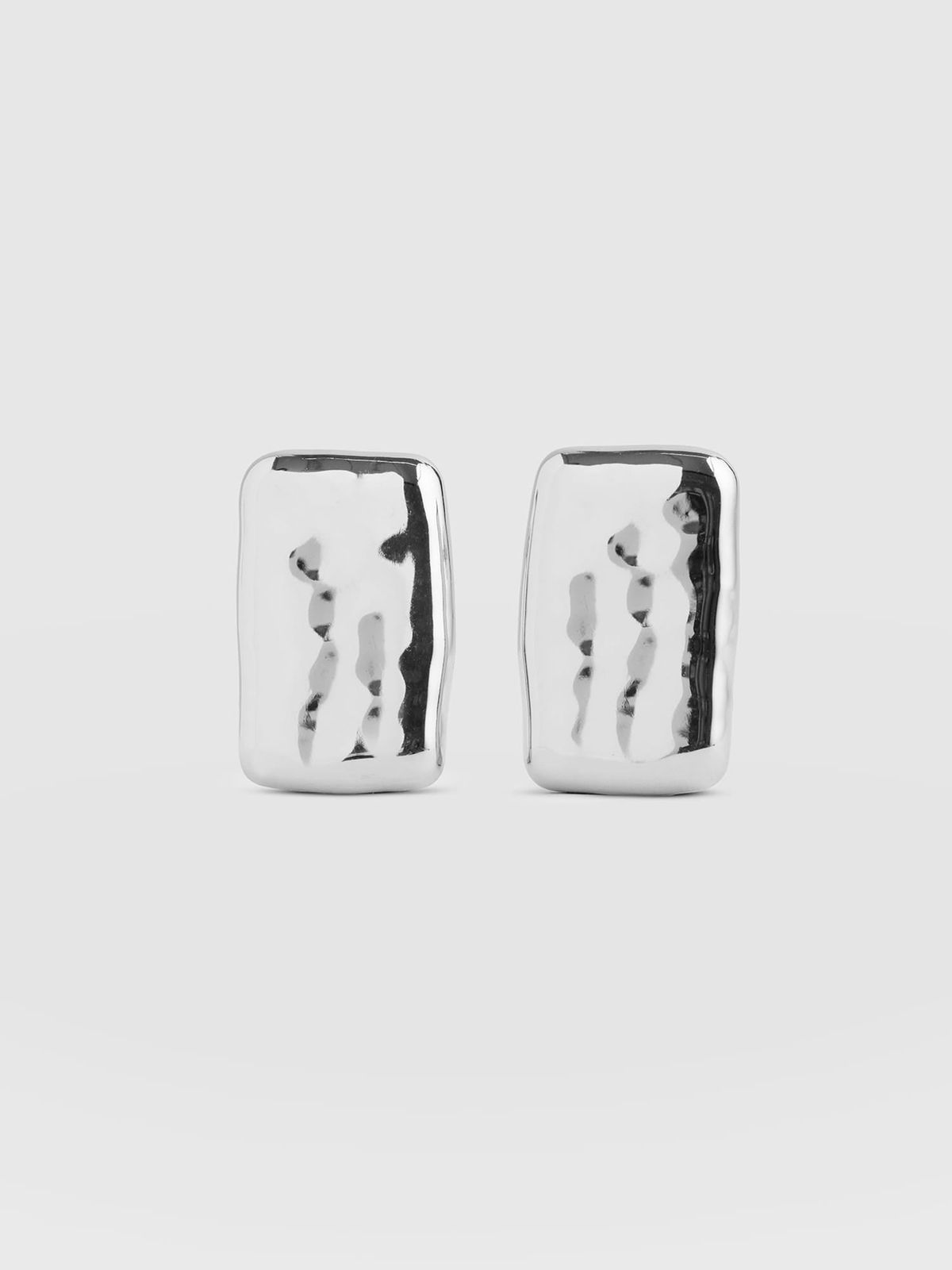 Hammered Rectangle Earrings - Silver