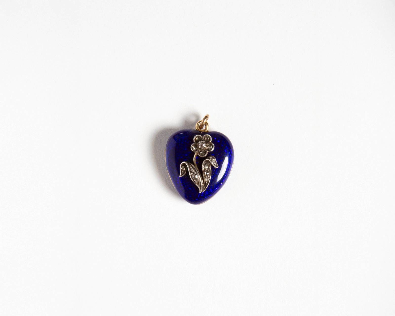 DIAMOND HEART LOCKET IN BLUE ENAMEL