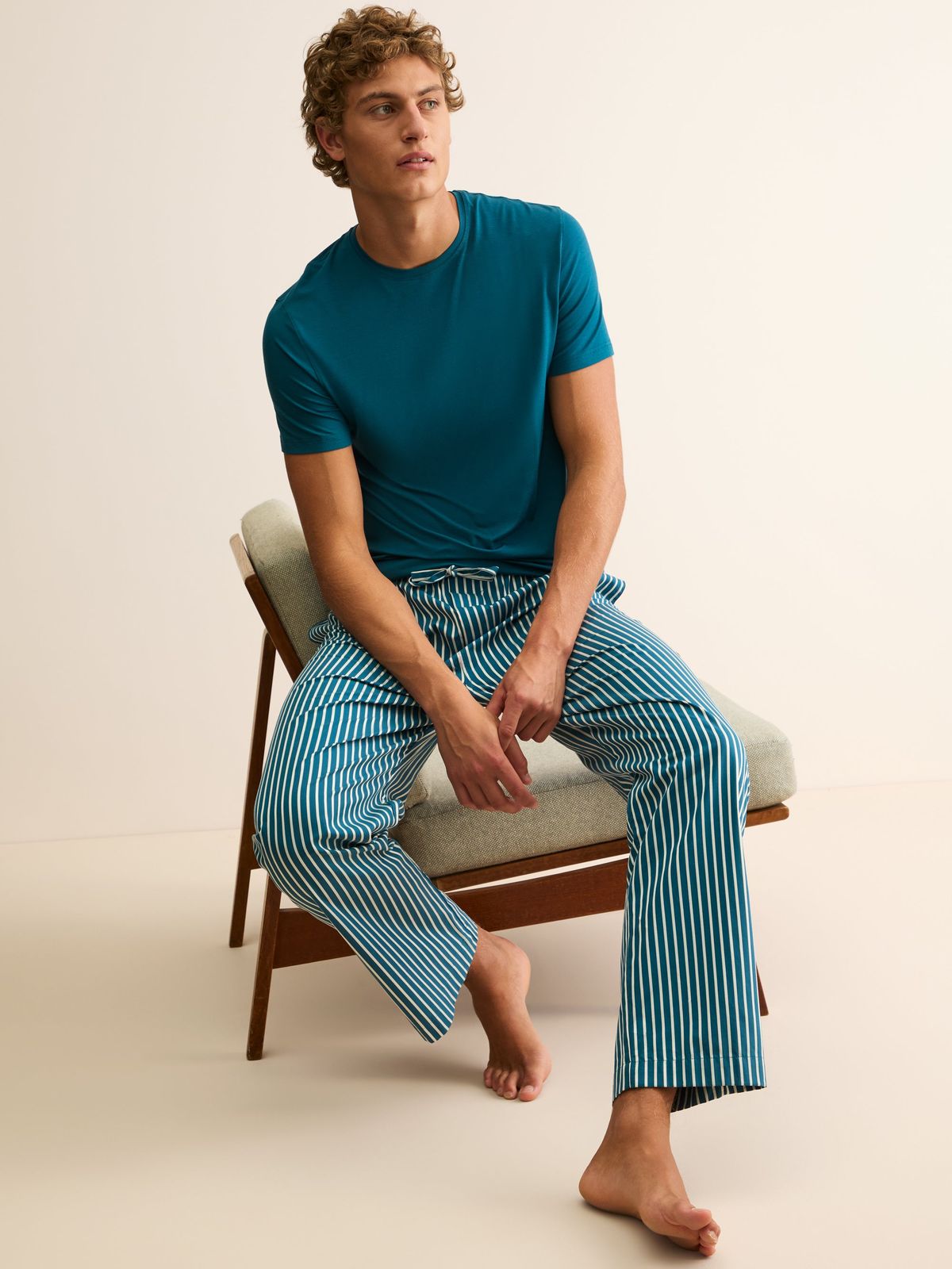 Royal Cotton Lounge Trousers Teal & White Stripe
