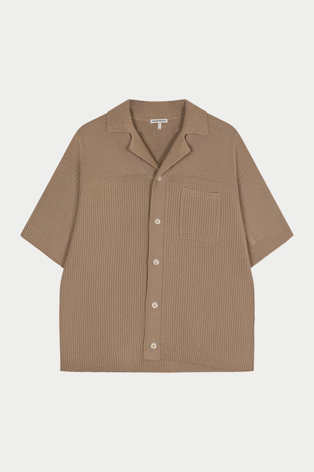 CONTRAST KNIT CROCHET SHIRT - BROWN