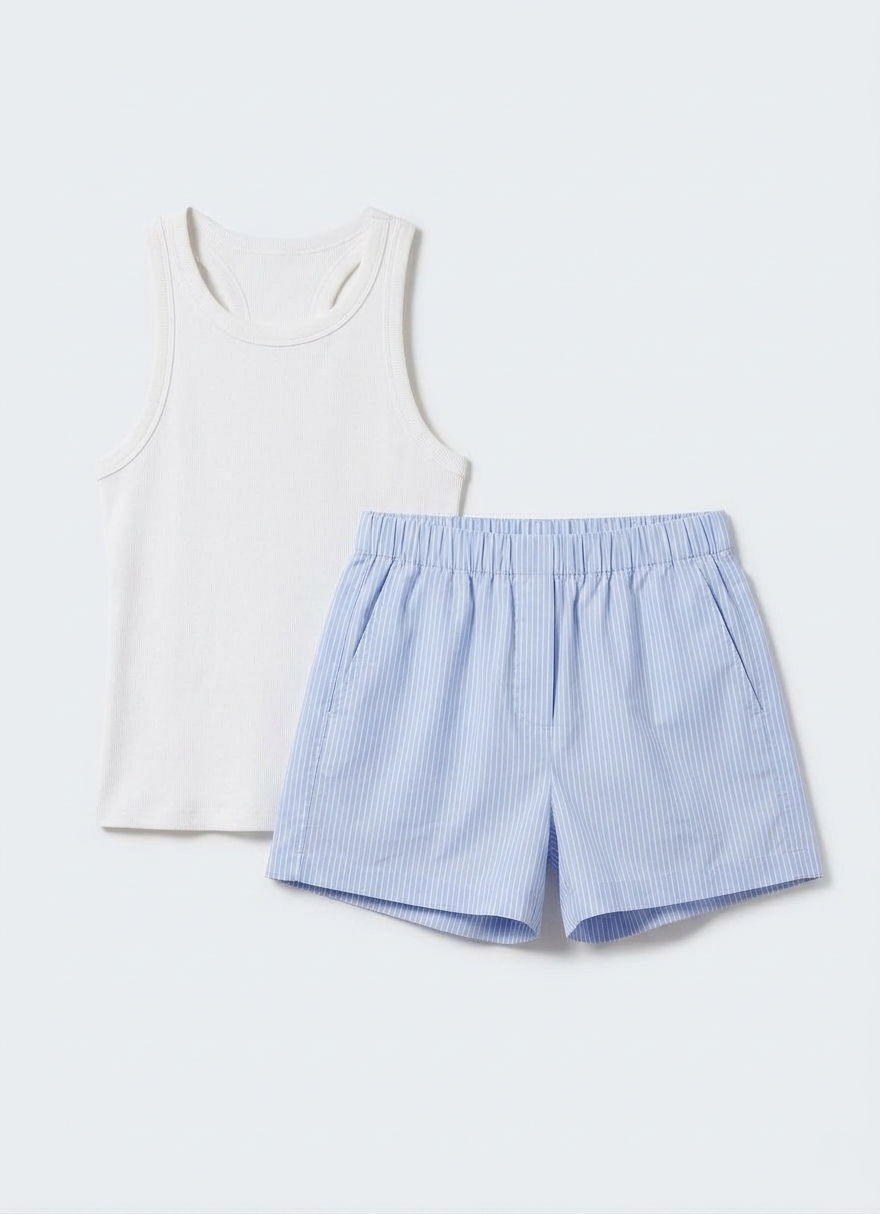 Women's Relaxed Poplin Boxer Short In Pale Blue/white