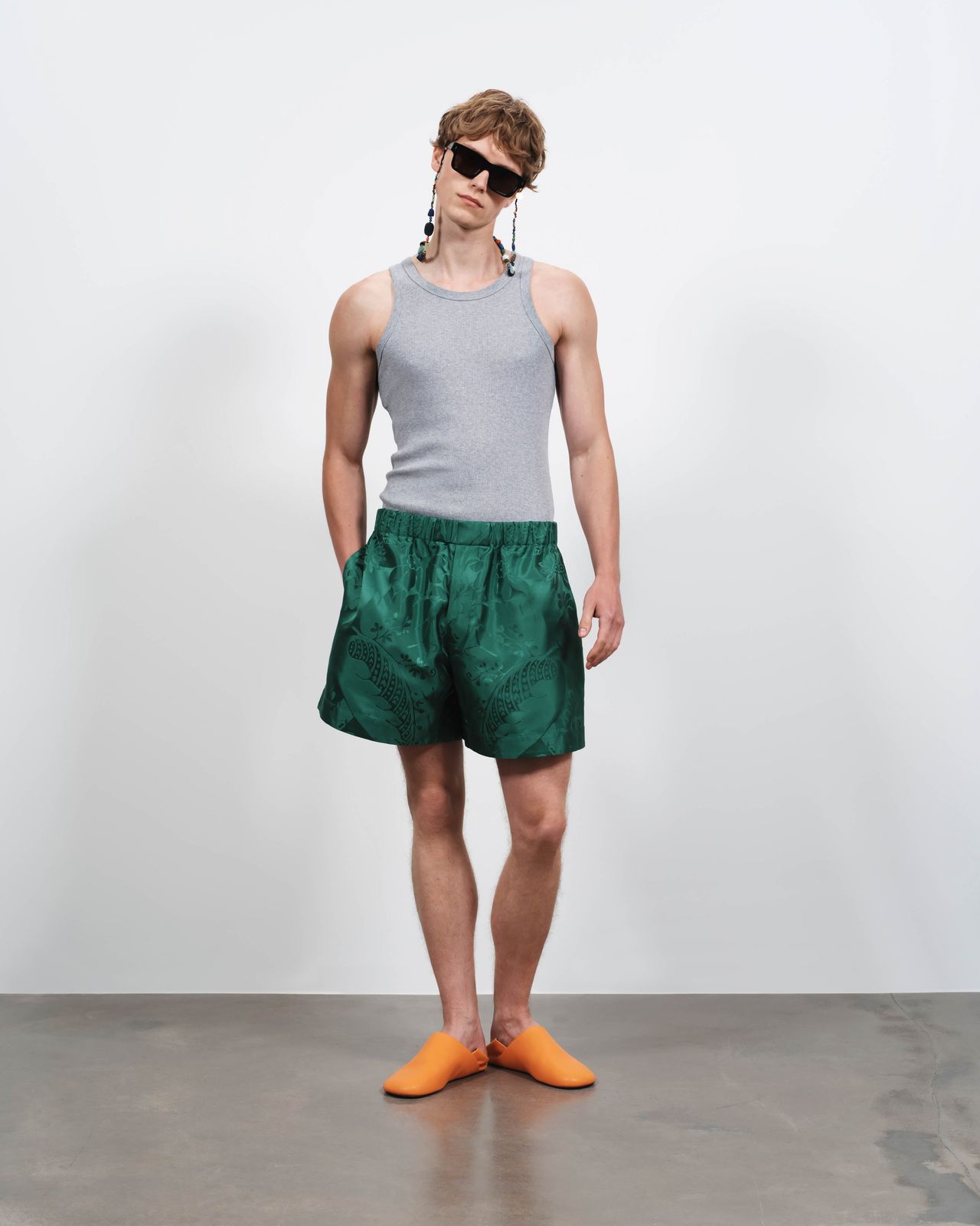 MENS DAMASK WOVEN SHORTS IN EMERALD