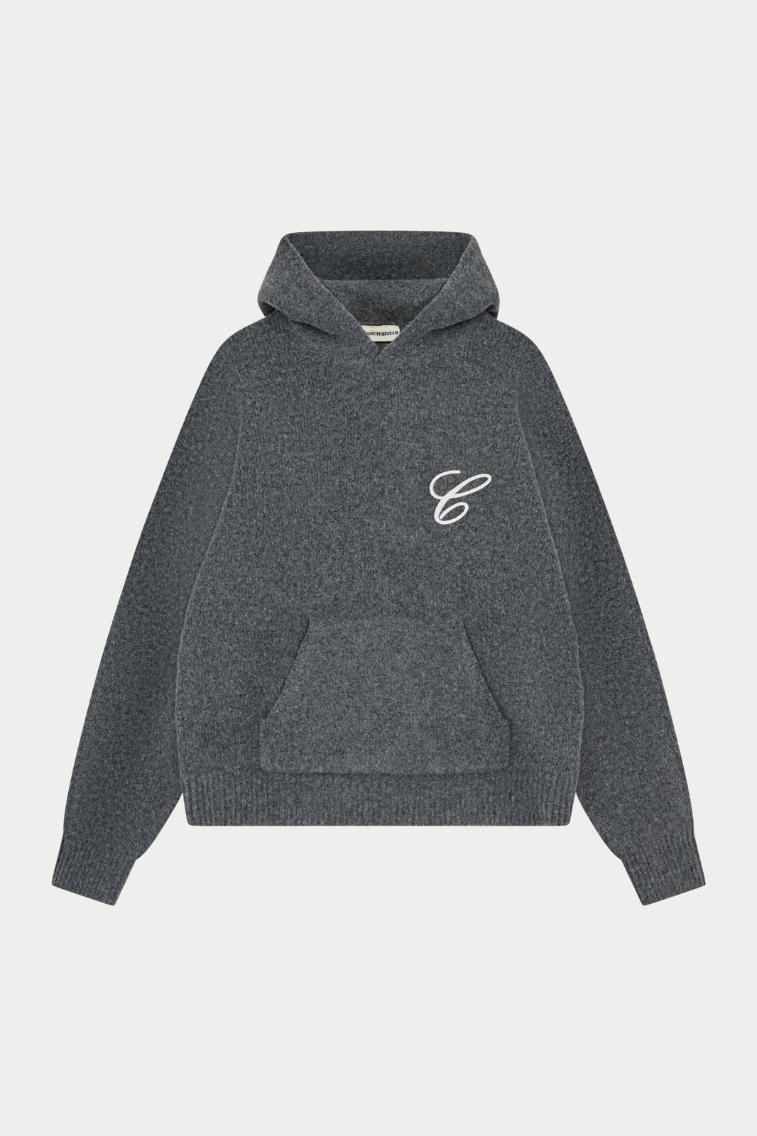 CHAINSTITCH EMBROIDERY KNITTED HOODIE - CHARCOAL