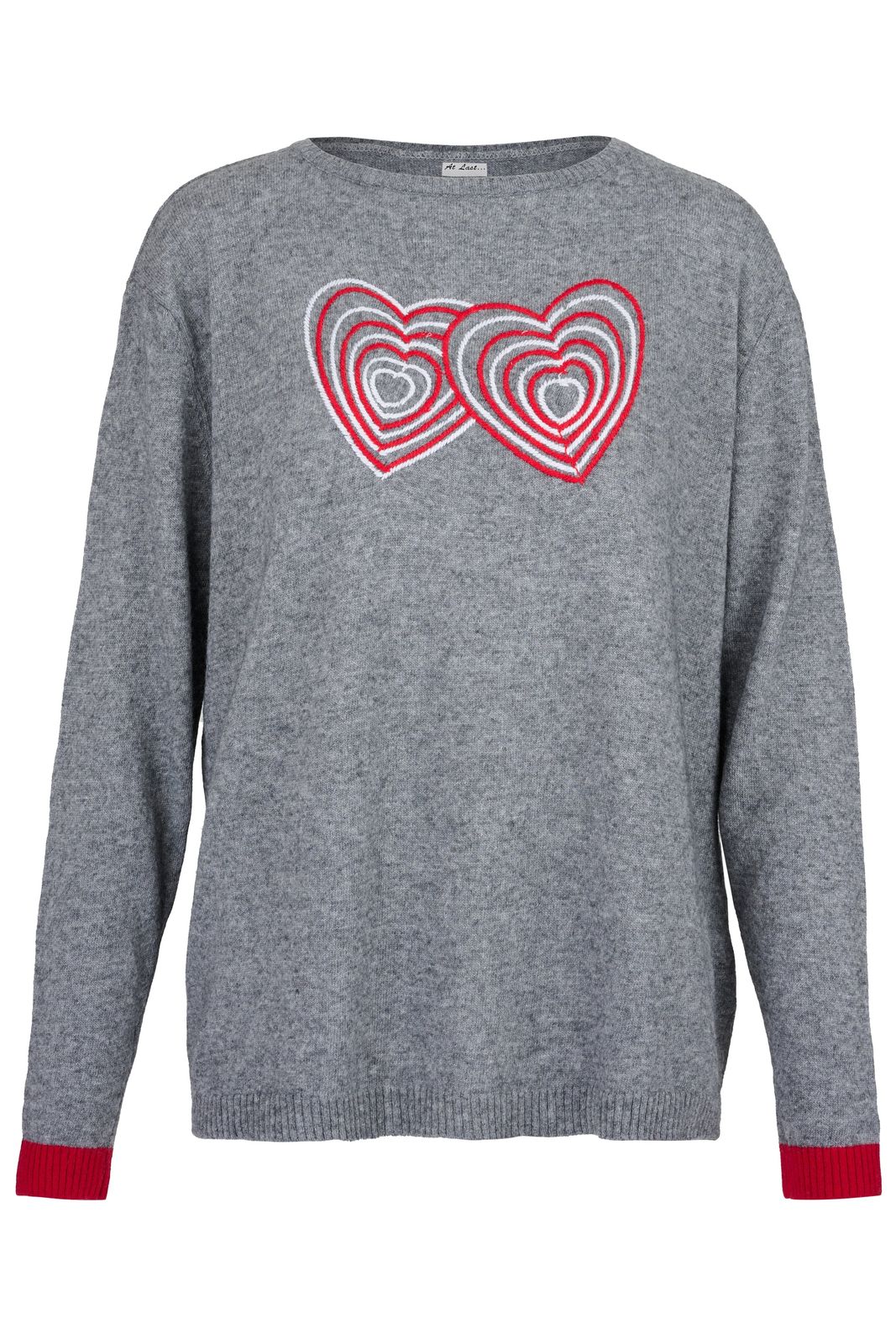 Cashmere Mix Sweater In Light Grey With Hearts