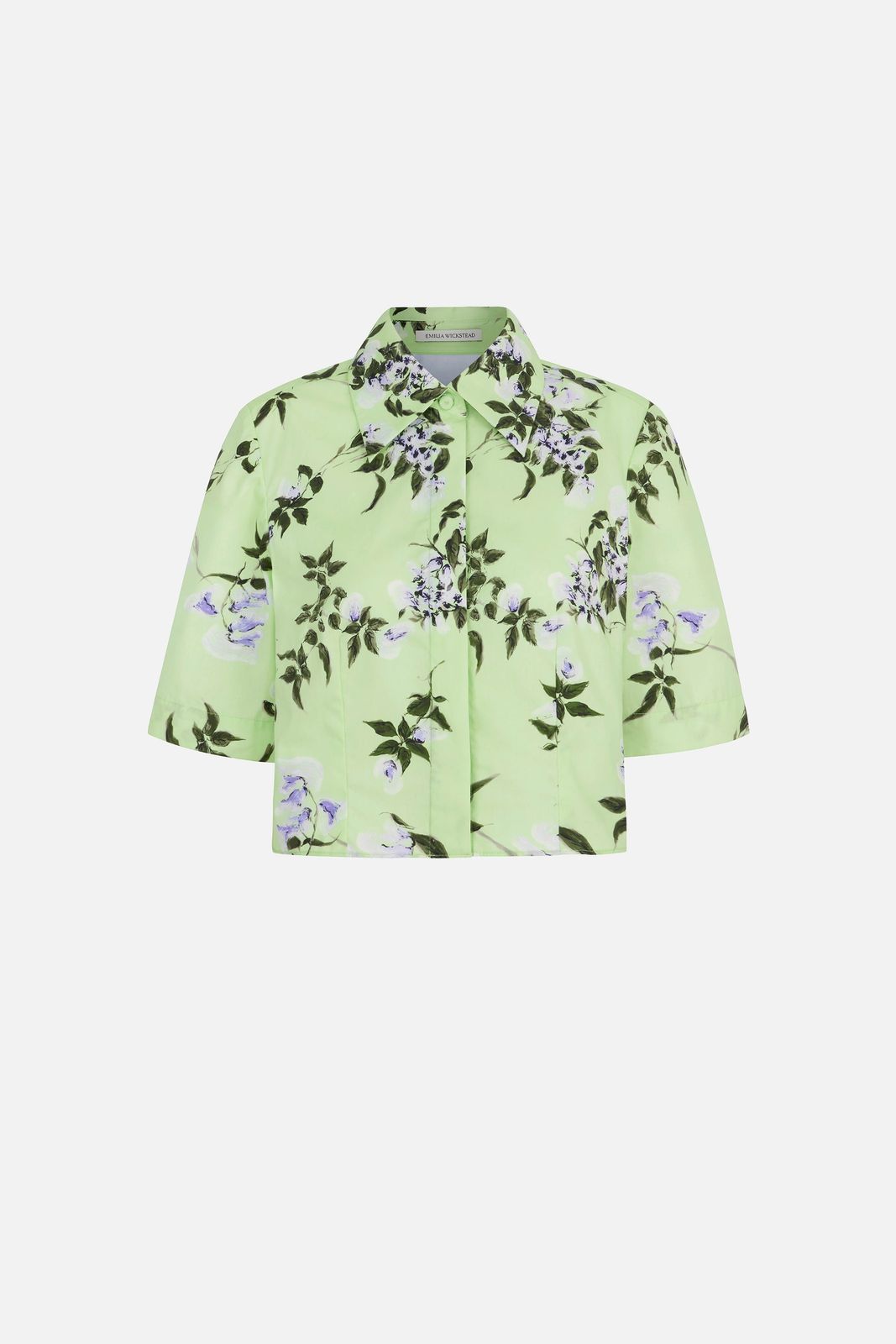 Natalie Top in Lilac Lillies & Cherry Print on Green Organic Cotton