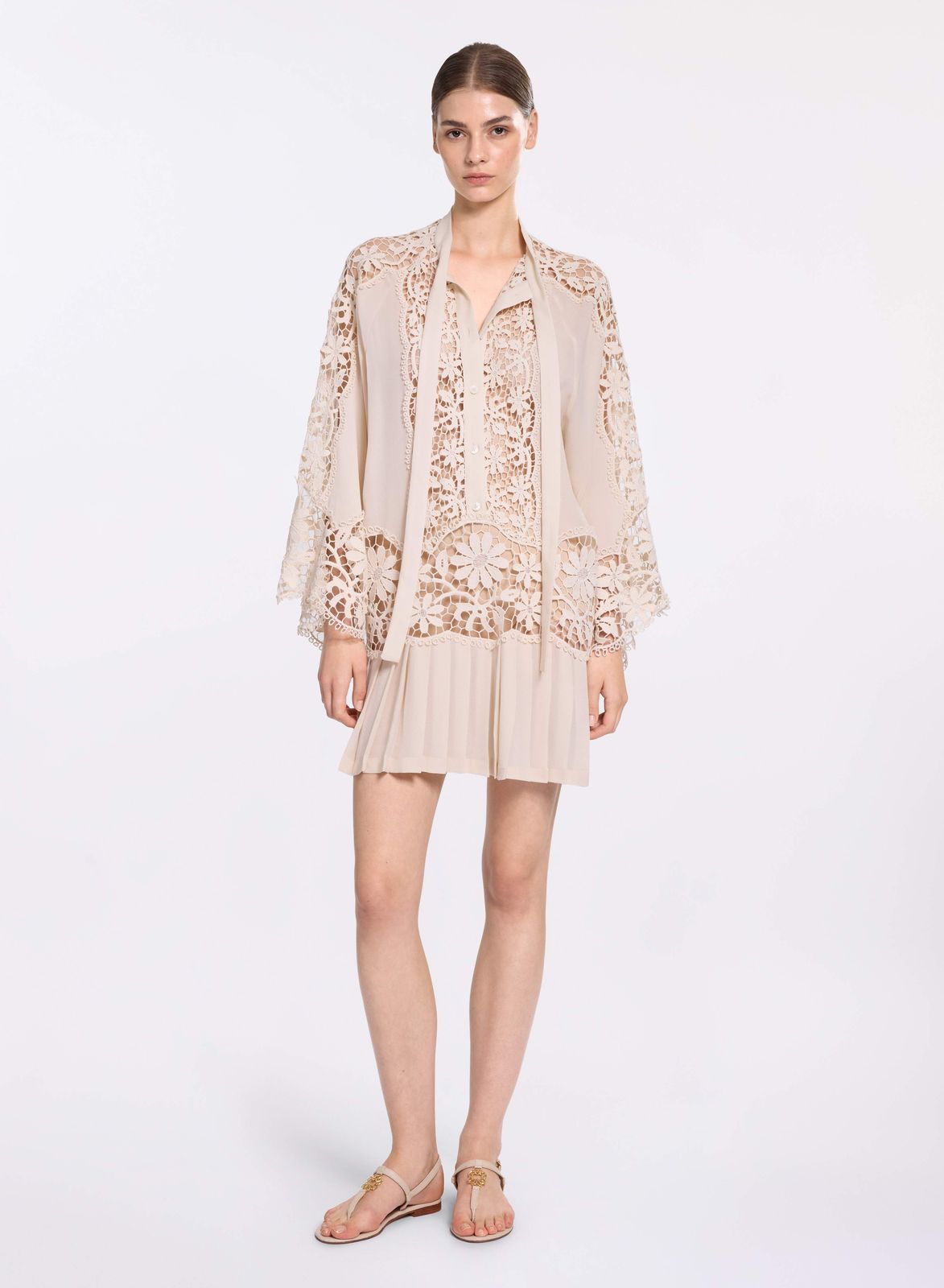 Silk & Macramé Short Dress