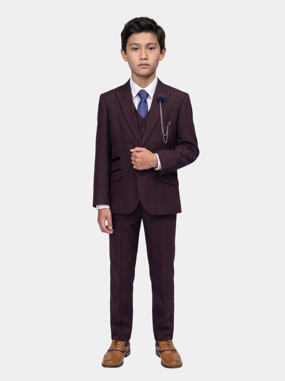 Boys Caridi Wine Three Piece Suit
