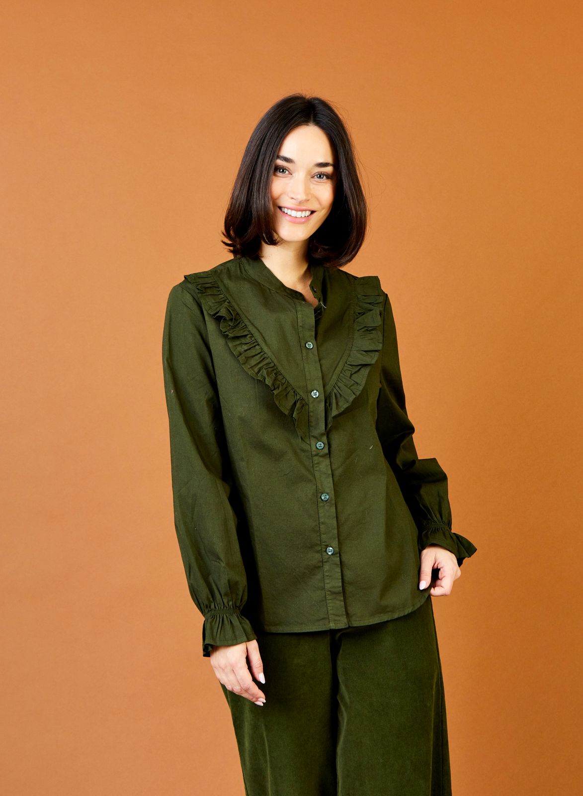 Ellie Stretch Cotton Frill Front Shirt