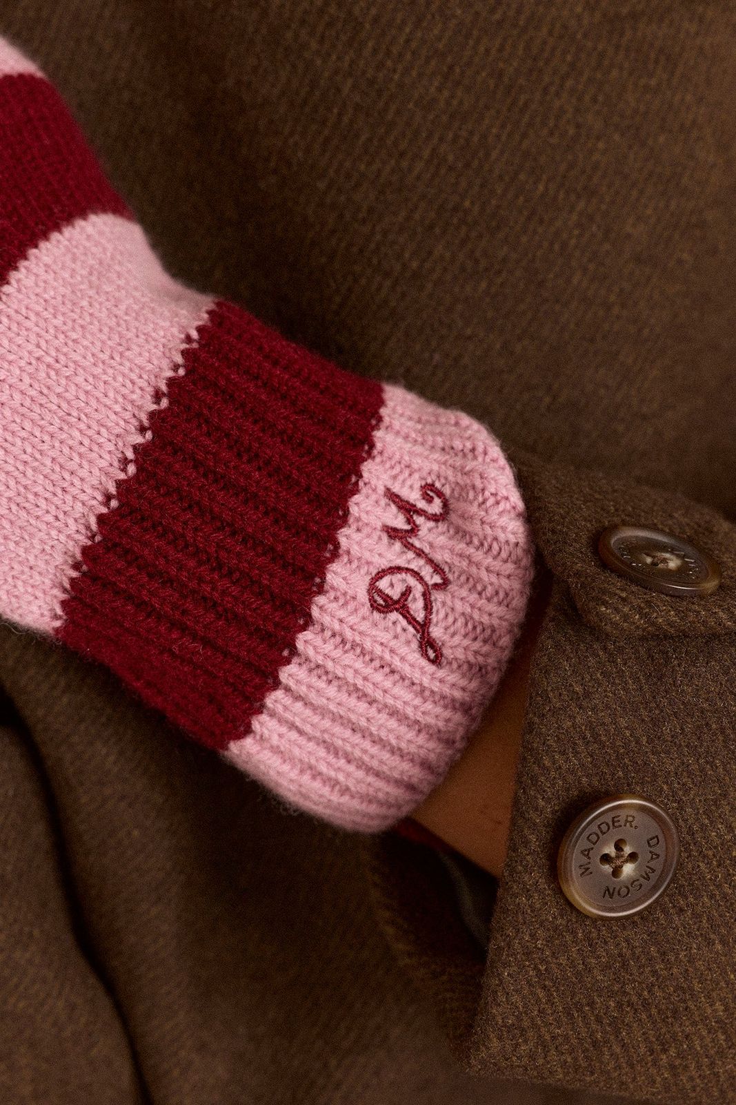 Merino Wool Mittens - Pink & Red Stripe