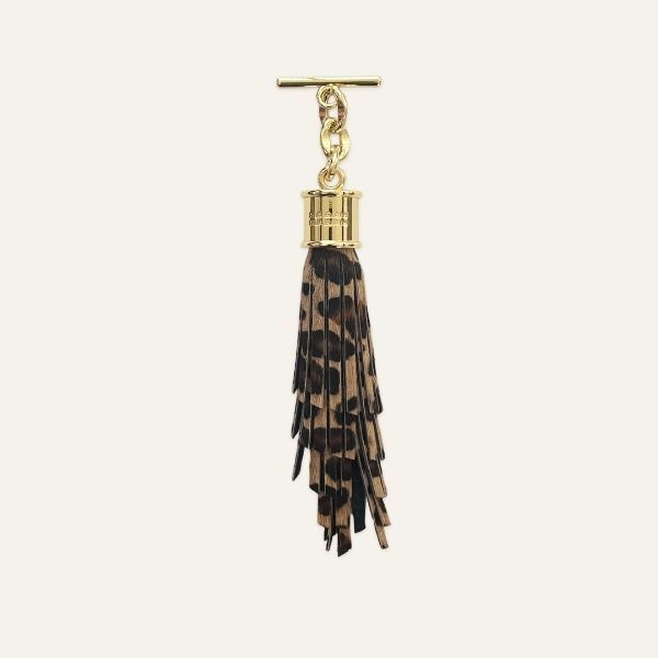 Feather Capsule Tassel Mini | Leopard with Gold hardware
