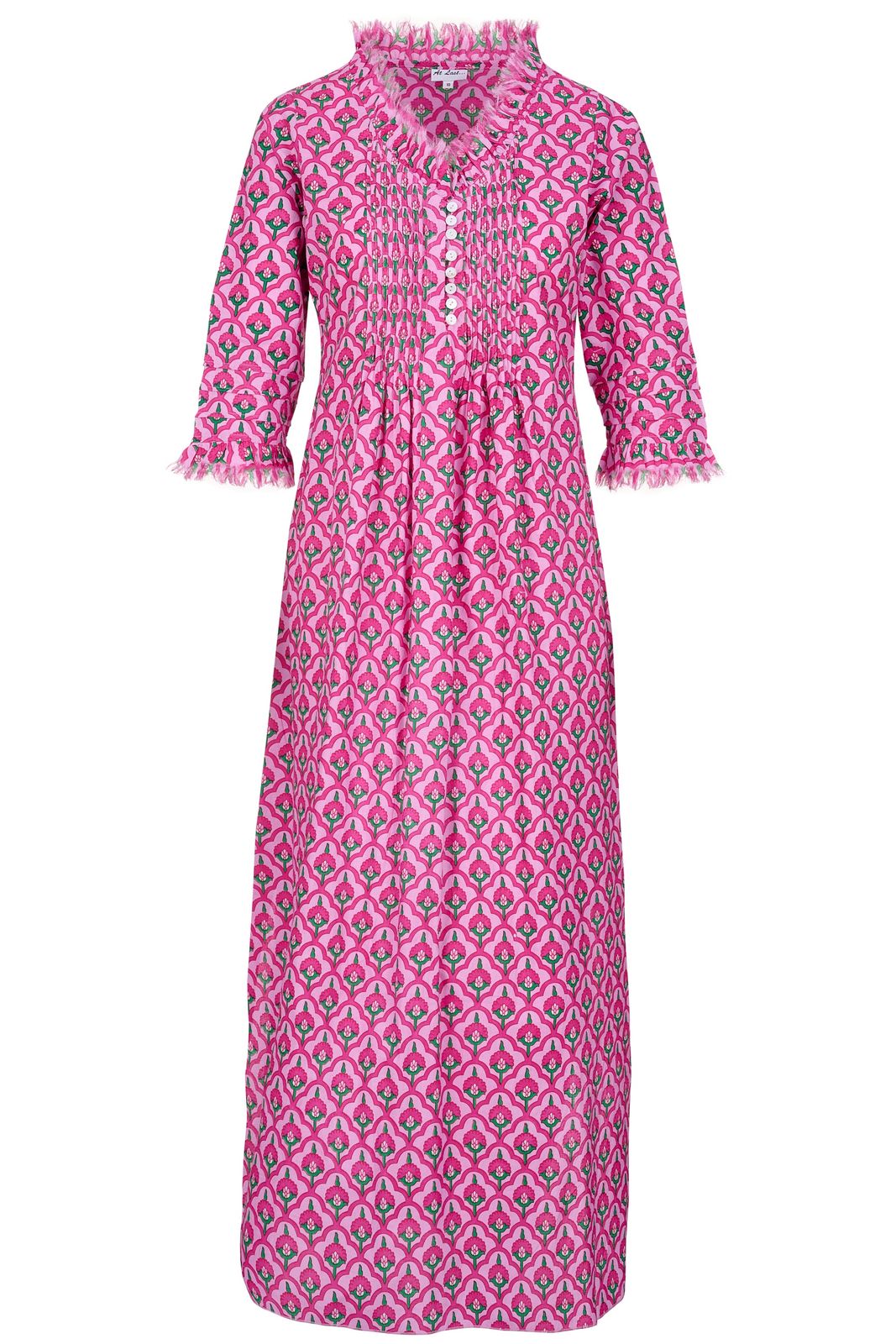 Cotton Annabel Maxi Dress In Pink & Green Moroccan