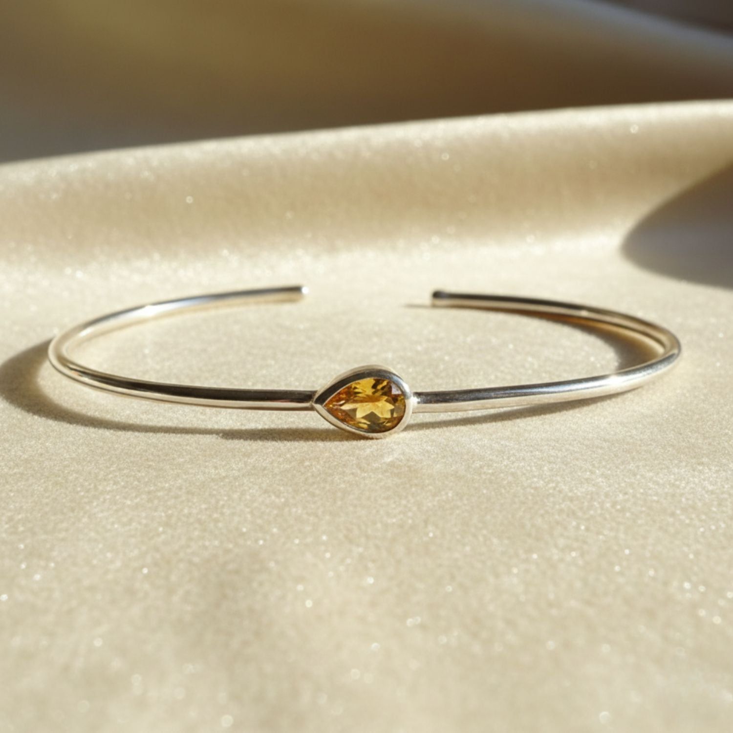 Minimalist Sterling Silver Citrine November Birthstone Bangle Bracelet