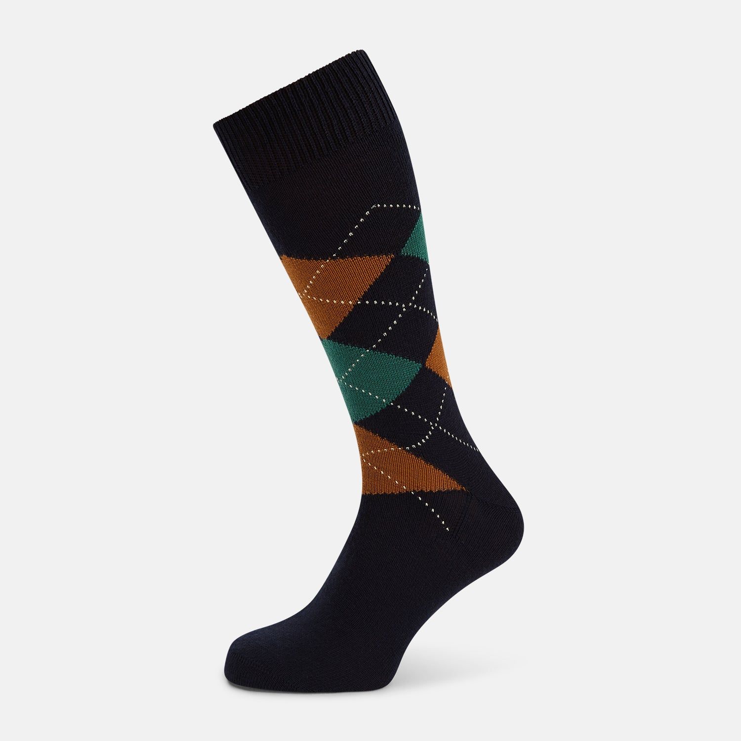 Navy/Green/Orange Wool Check Mid-Length Socks