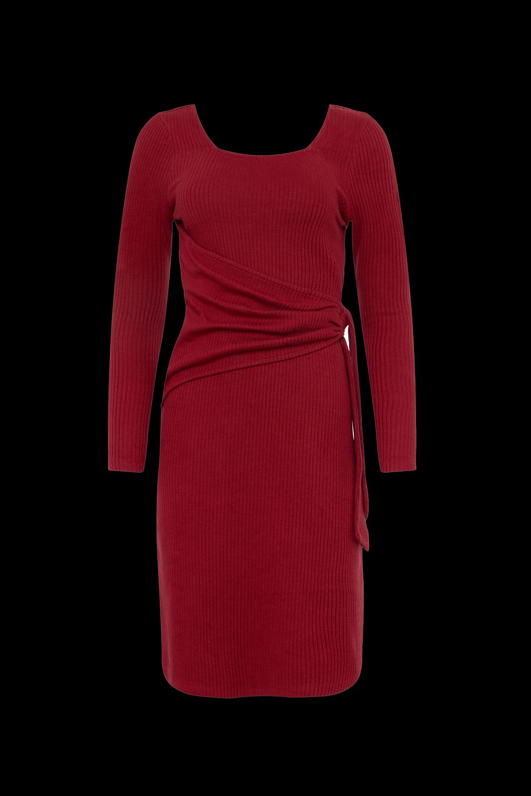 The Kōr Organic Cotton Ribbed Knit Tied Dress in Merlot