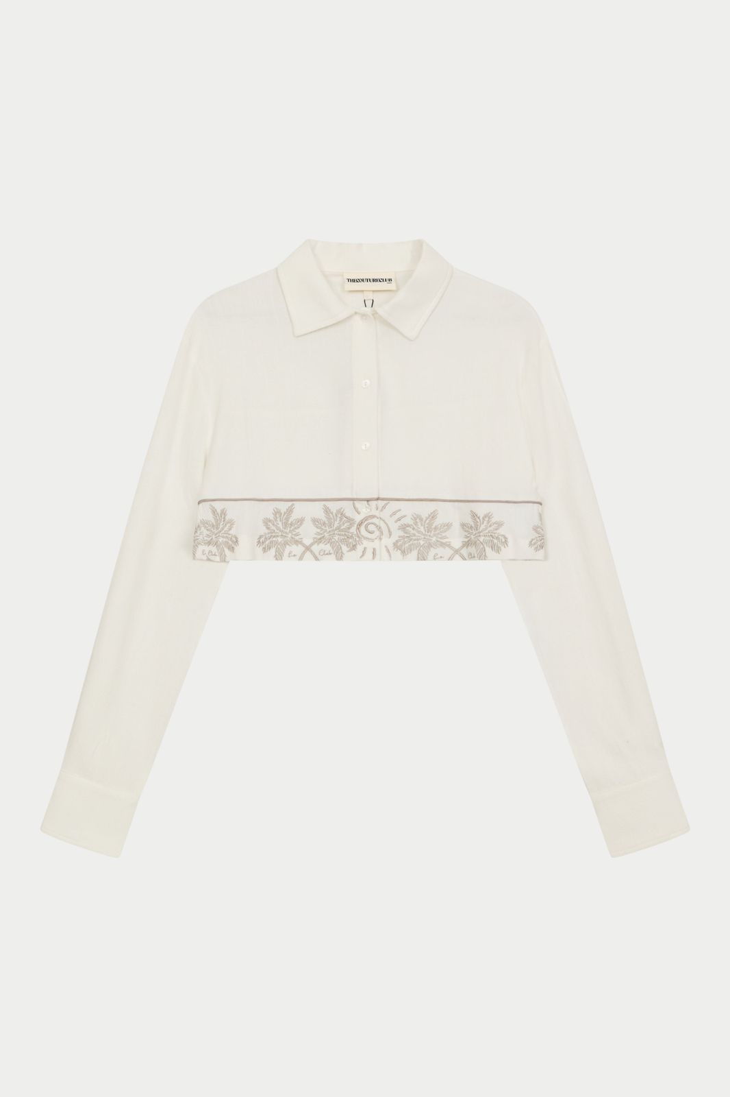 PALM EMBROIDERED CROPPED SHIRT - OFF WHITE
