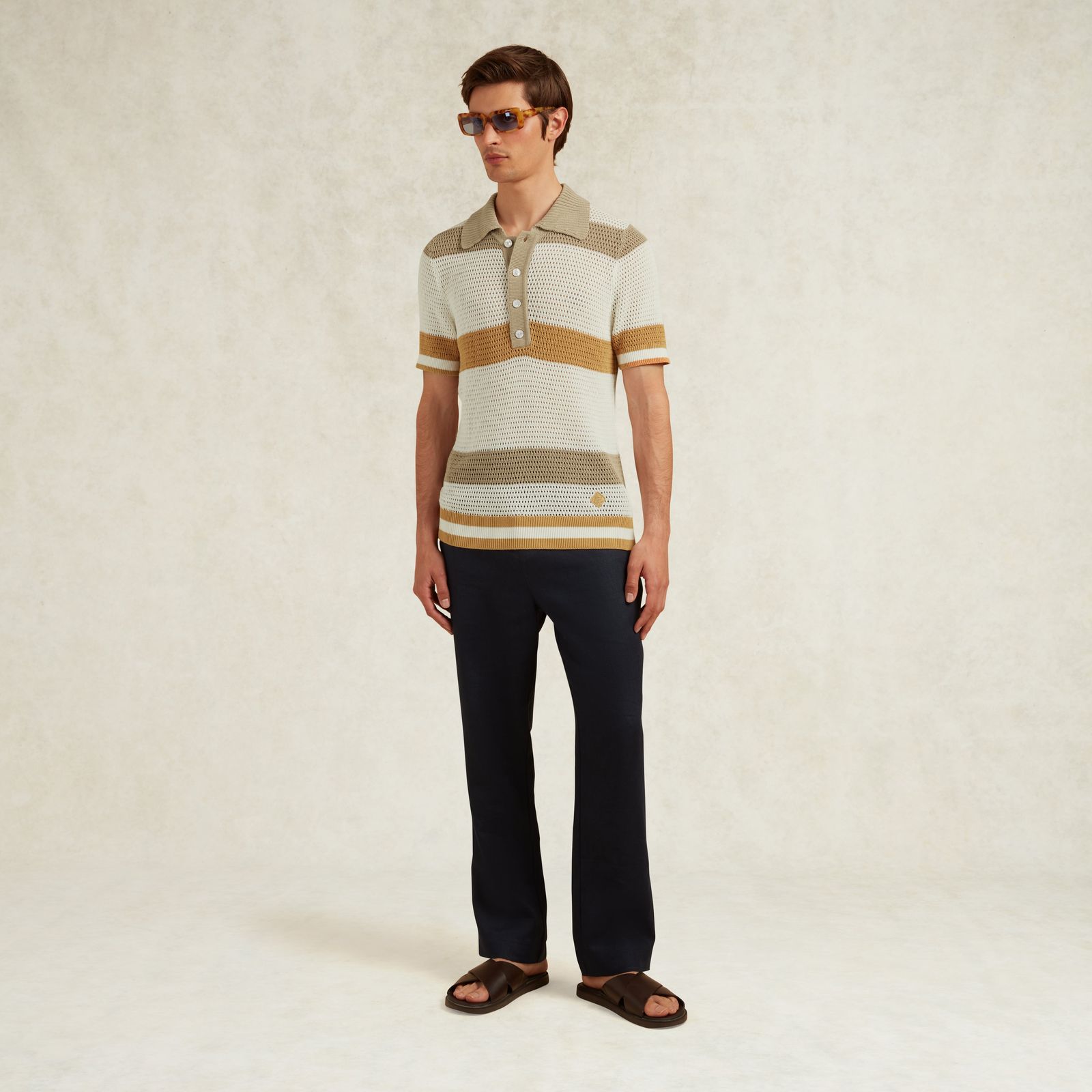 CHILE COTTON CROCHET KNIT POLO - WHITE
