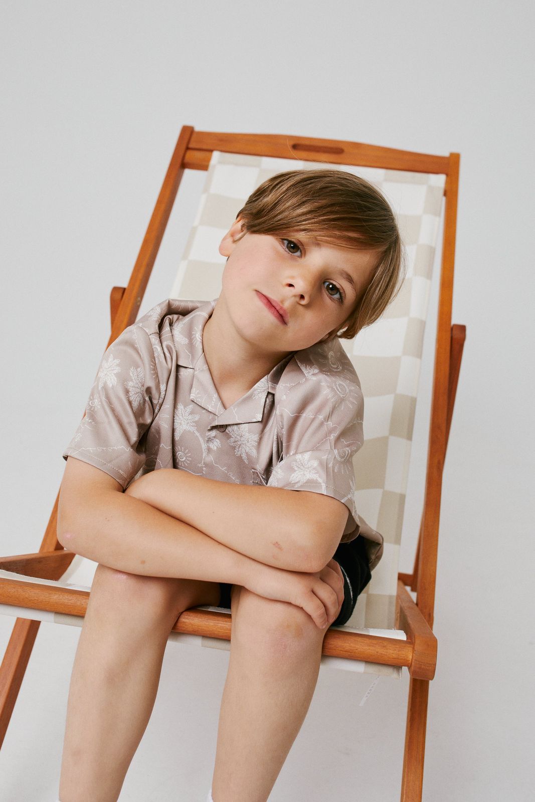 KIDS PALM PRINT SHIRT - BEIGE