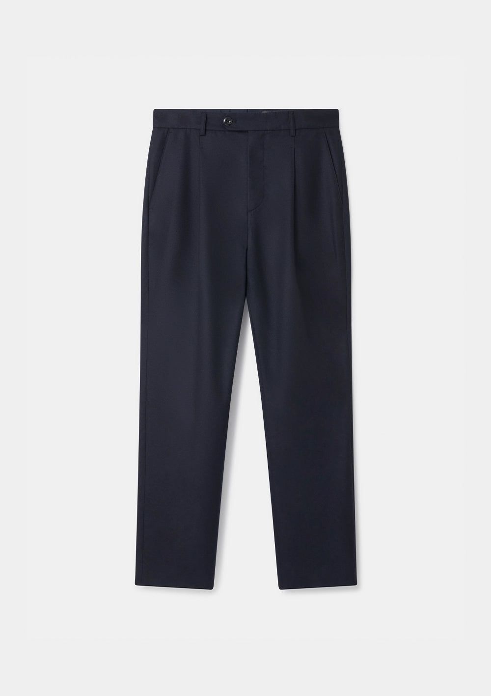 Navy Wool Cashmere Pleated Trousers