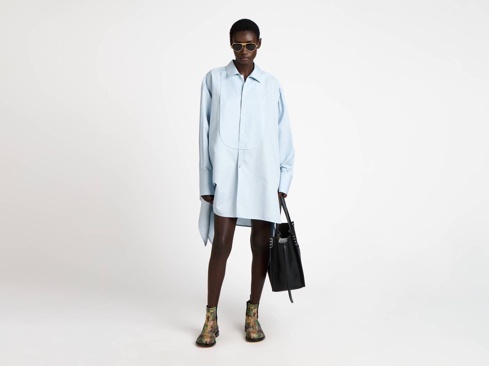 WOMENS KNOTTED DETAIL SILK SHIRT DRESS IN POWDER BLUE