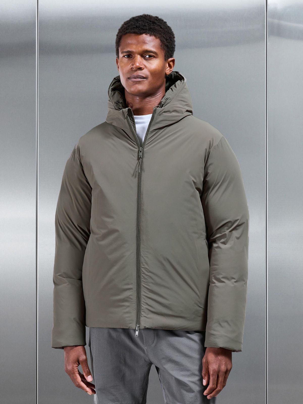 Hooded Puffer Jacket in Olive