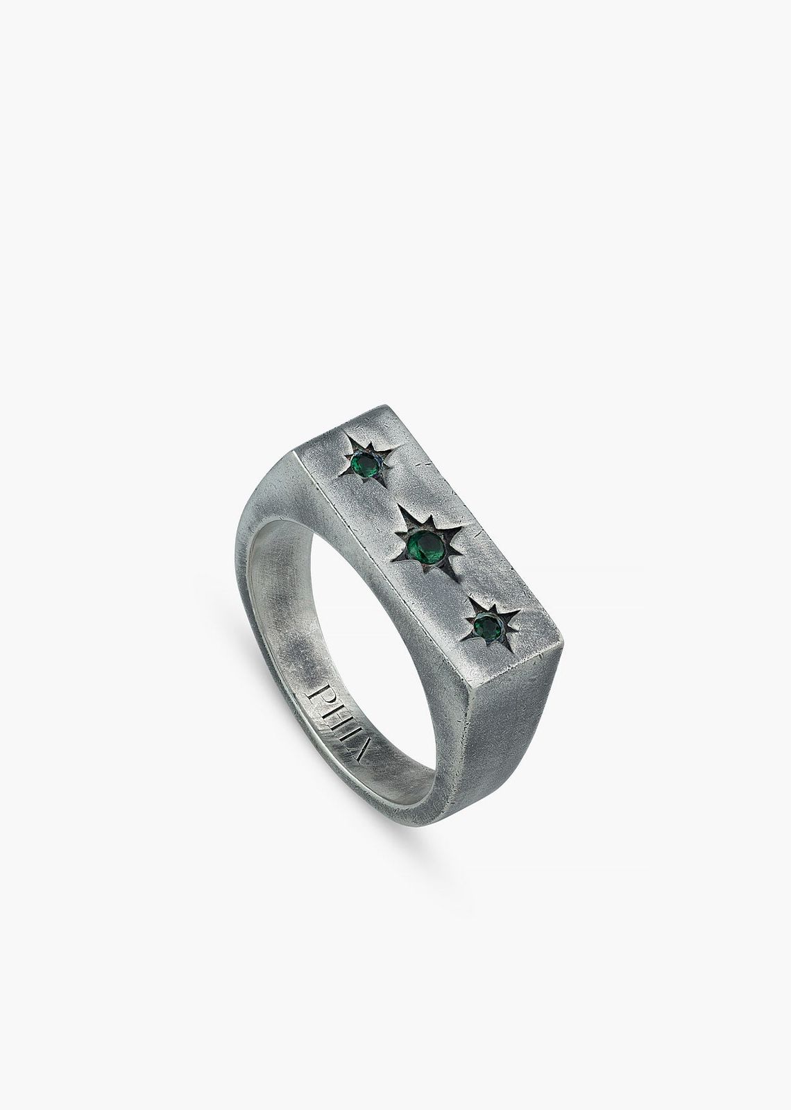 Silver Green Star Rectangular Ring