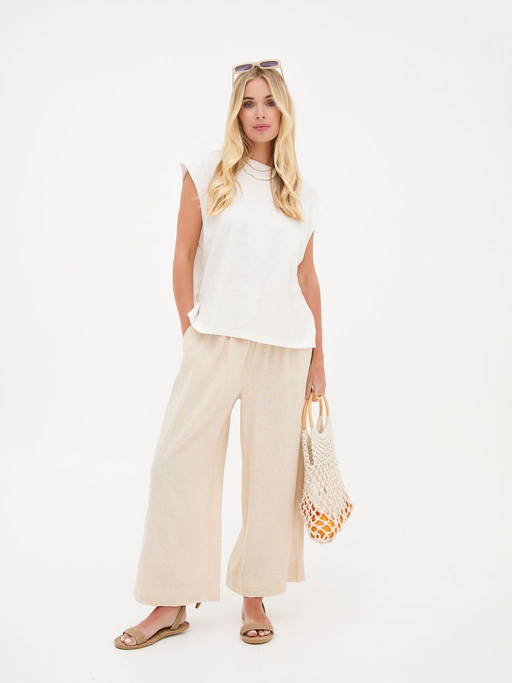 Ria Linen Blend Wide-Leg Culottes
